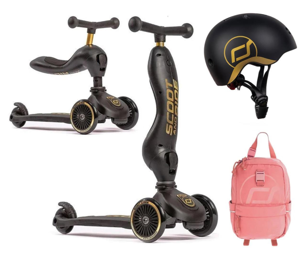 Scoot & Ride Highwaykick 1 jeździk i hulajnoga 2w1+kask S-M Gold+Plecak - 1241487 - zdjęcie